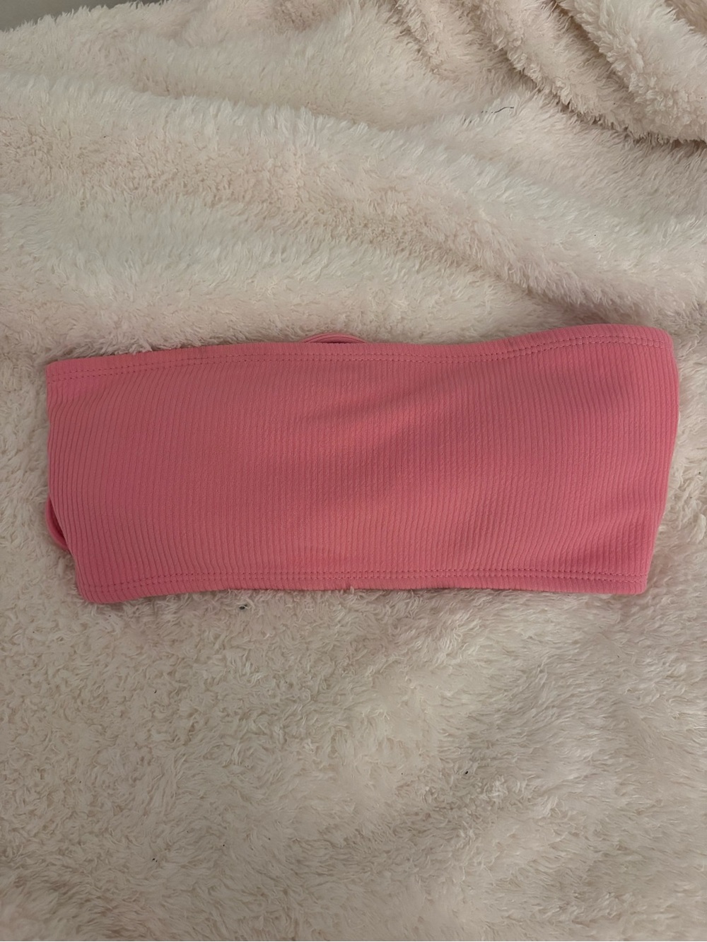 Pink Ribbed Strapless Bandeau Top